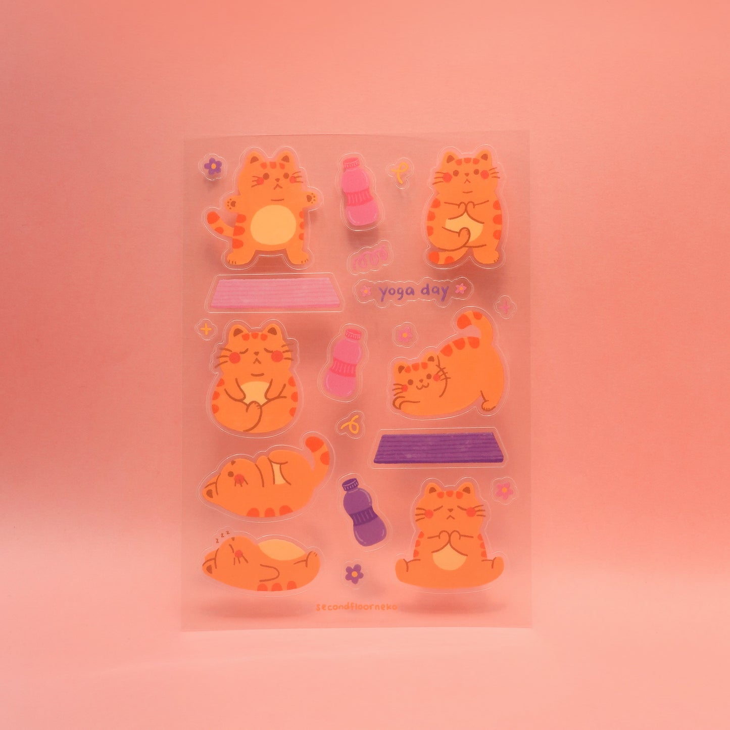 Yoga cats transparent sticker sheet