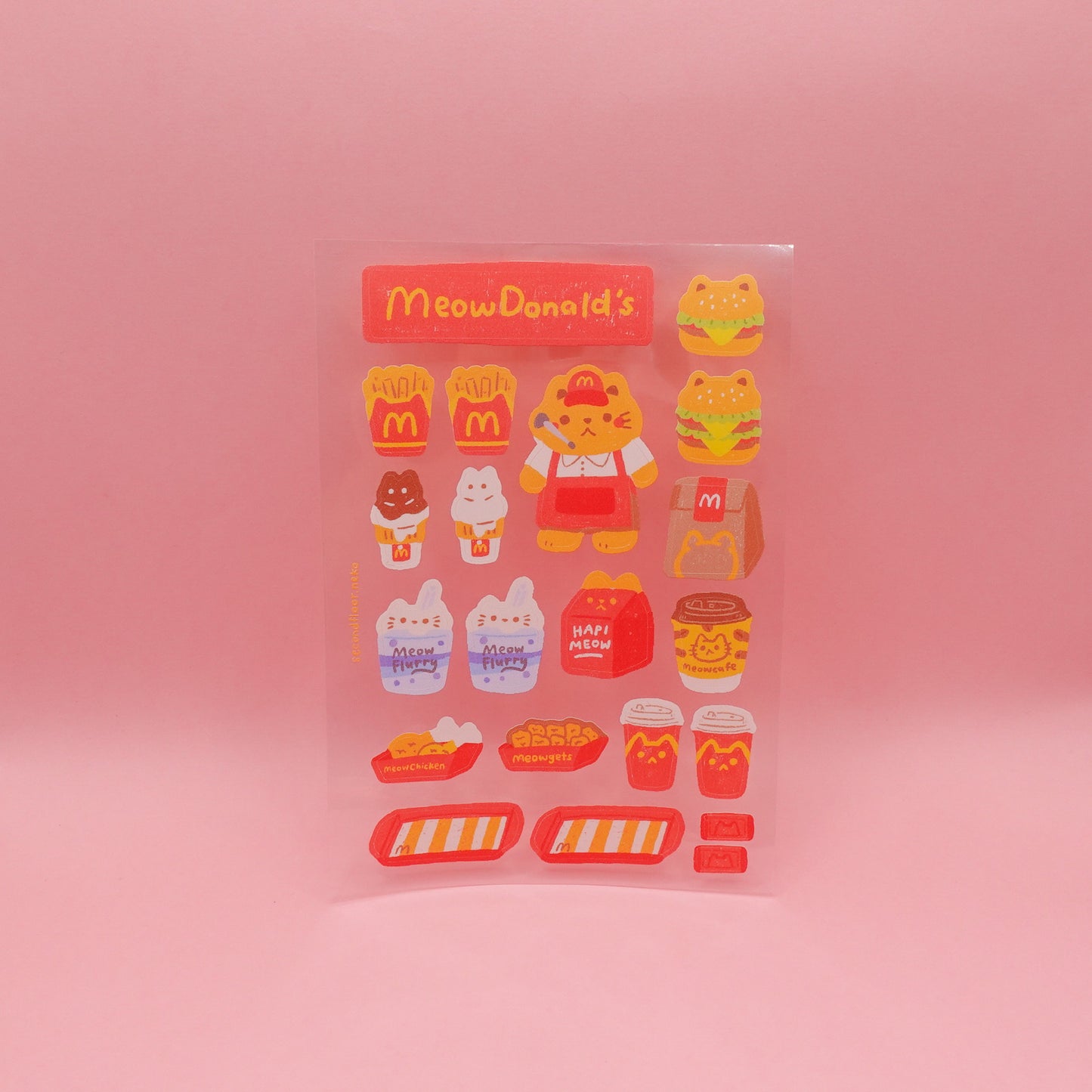 Meowdonalds transparent sticker sheet